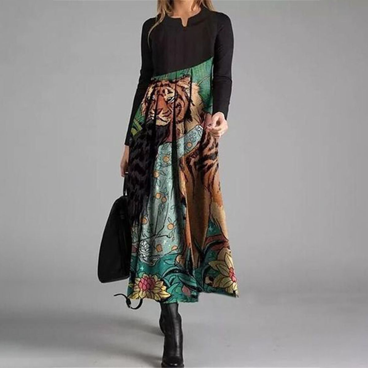 Trendy Black Long Sleeve Maxi Dress