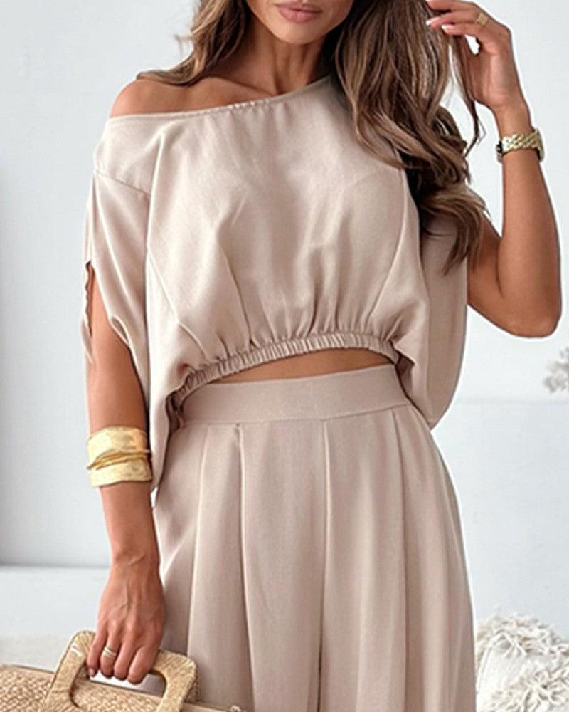 Apricot Plain Short Sleeve Two Piece Set