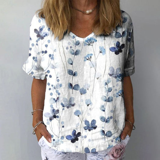 Comfy Plant Print V-Neck Top