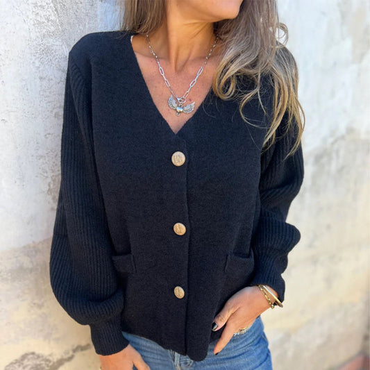 Black Plain V-Neck Long Sleeve Sweater