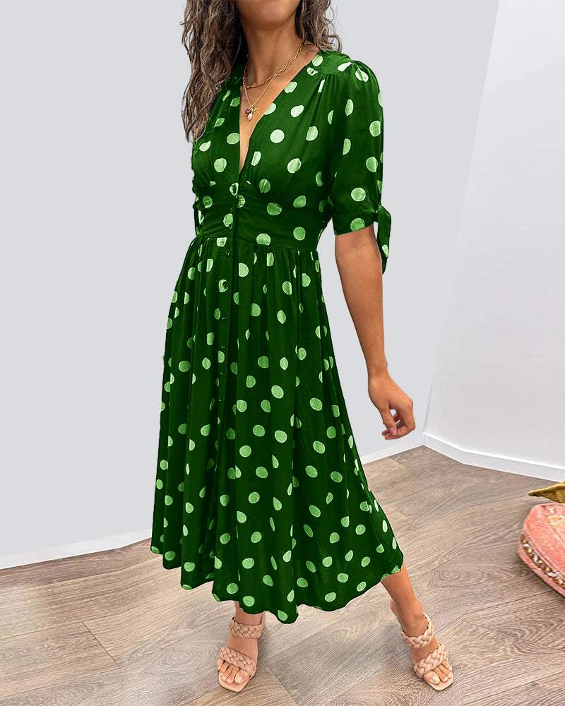 Deep V-neck polka dot Maxi dress