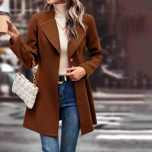 Brown Long Sleeve Plain Jacket