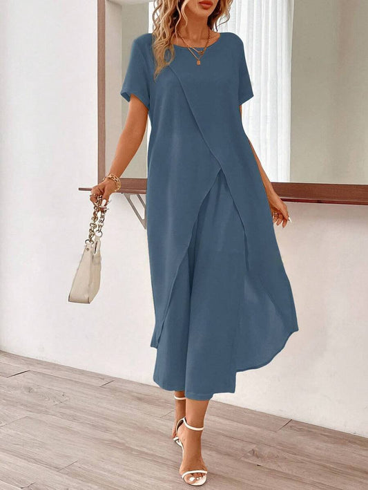 Blue Round Neck Two Piece Set