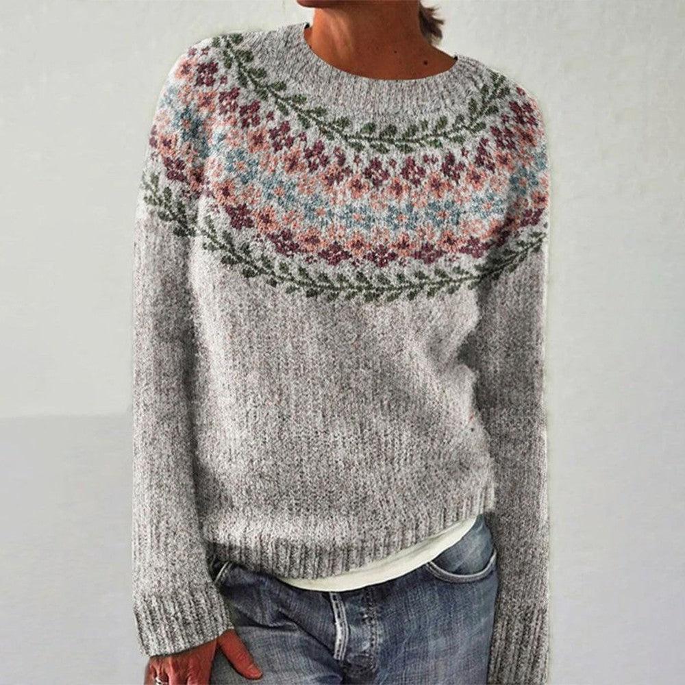 Elegant Print Round Neck Sweater