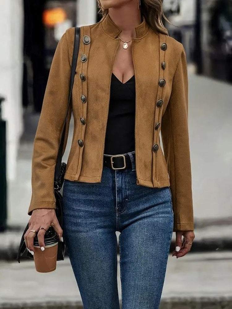 Unique Tan Plain Long Sleeve Outerwear