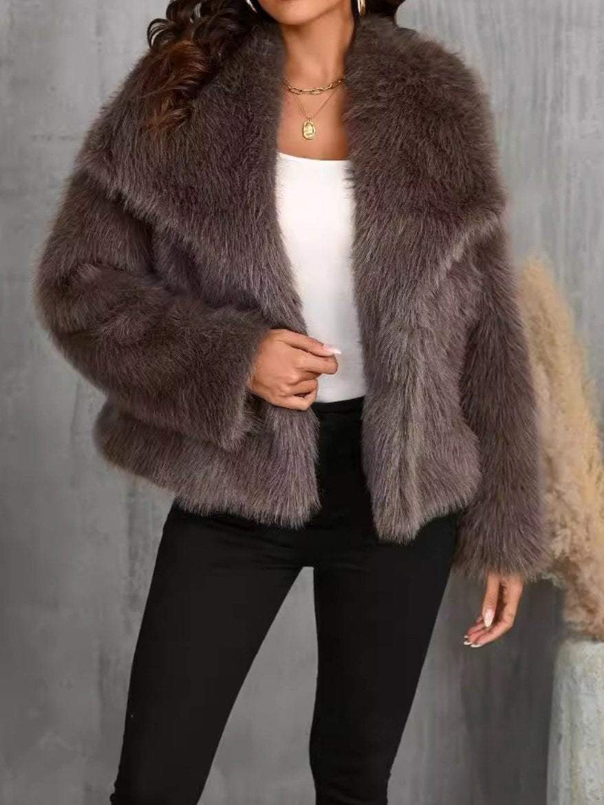 Short Faux Fur Coat With Large Lapels