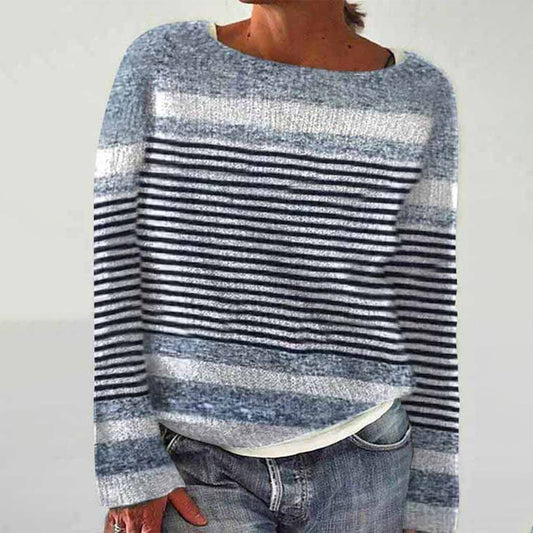 Blue Striped Round Neck Sweater