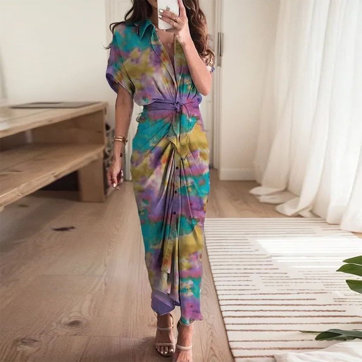 Dreamy V-Neck Short Sleeve Maxi Dress