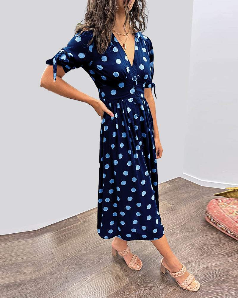 Deep V-neck polka dot Maxi dress