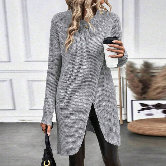 Modern Round Neck Long Sleeve Grey Sweater