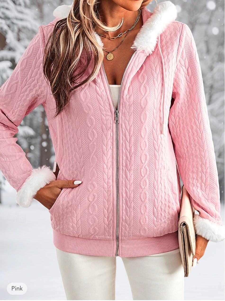 Sweet Pink Plain Hoodie Cardigan