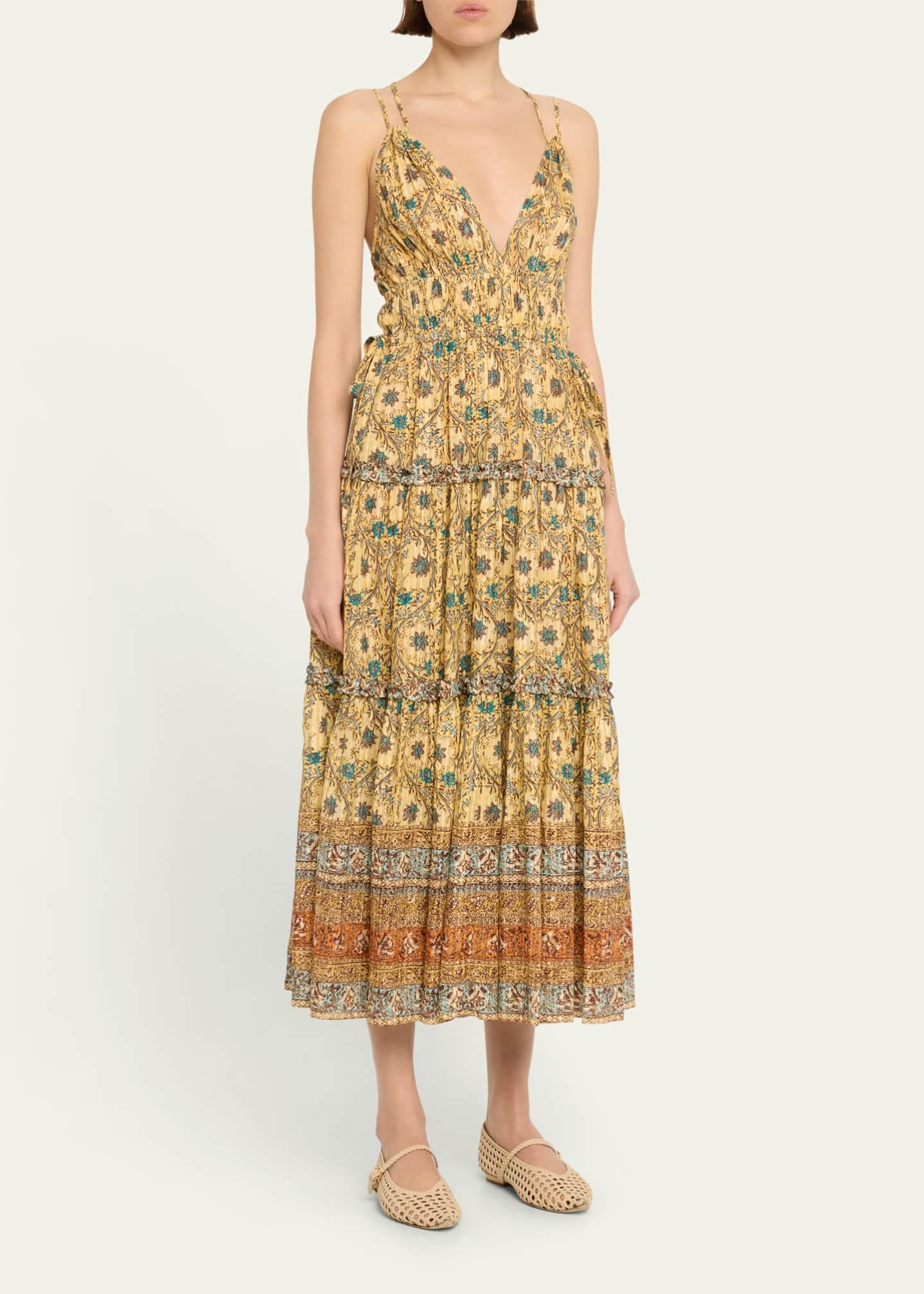 Multicolor Printed A-Line Midi Dress