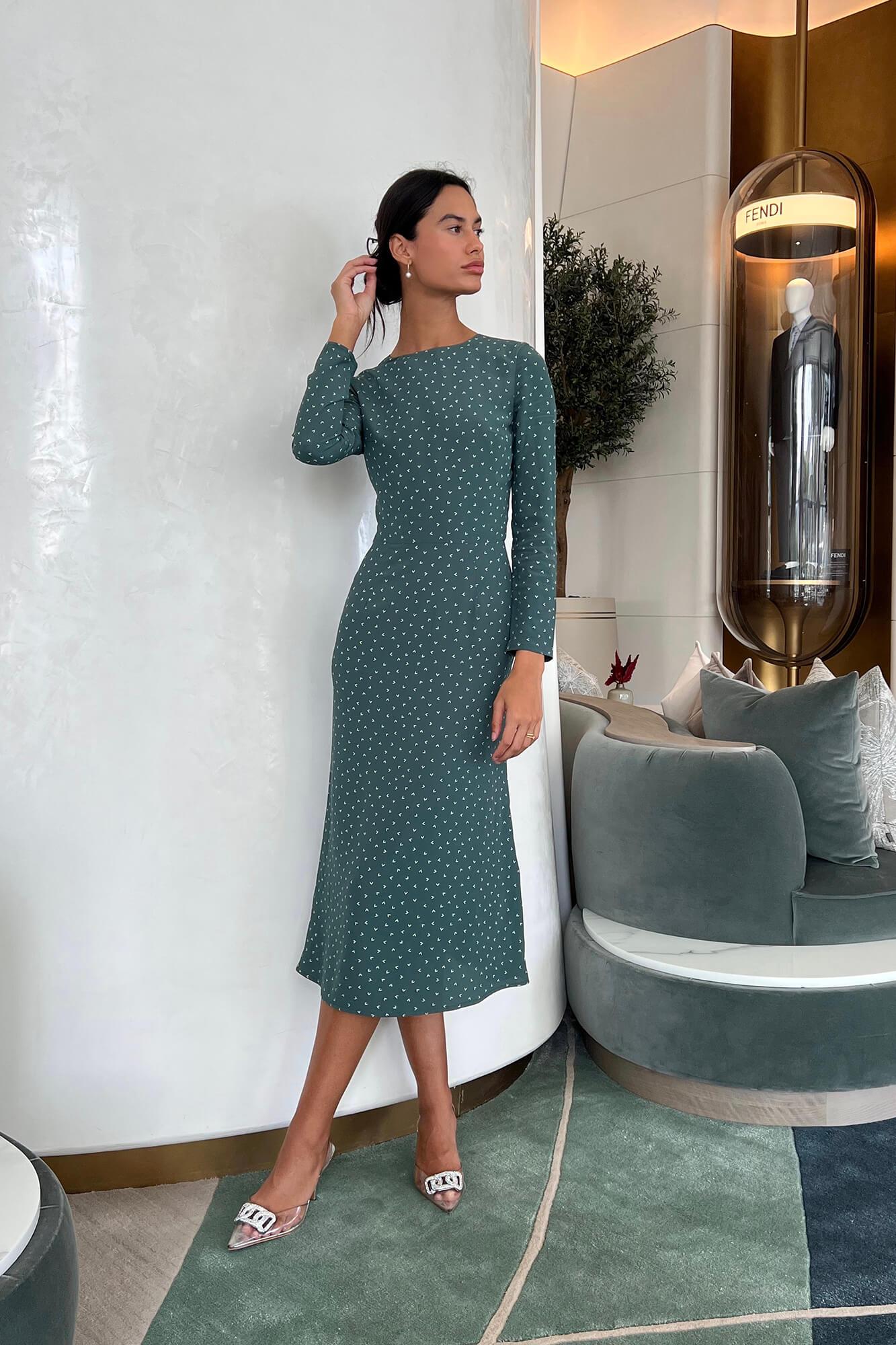 Godet Silhouette Long Sleeve Midi Dress