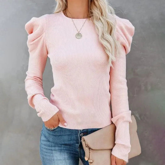 Pink Plain Round Neck Sweater