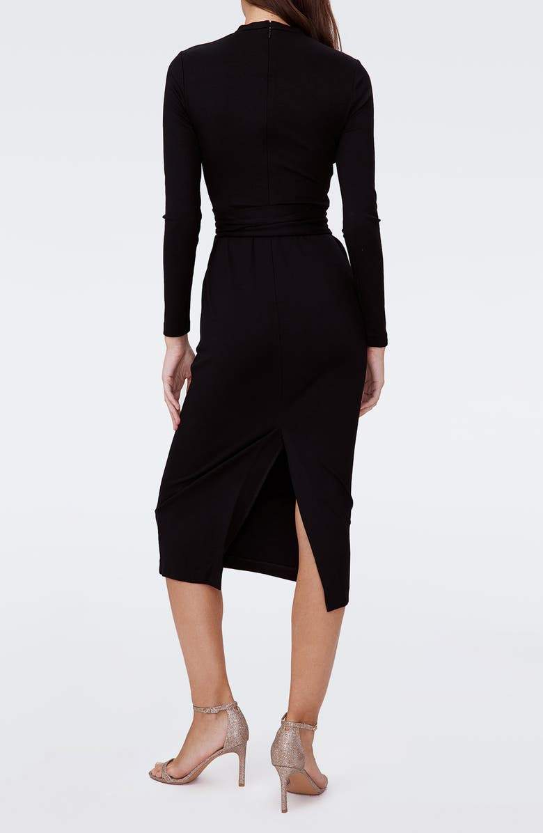 Trendy Round Neck Long Sleeve Midi Dress