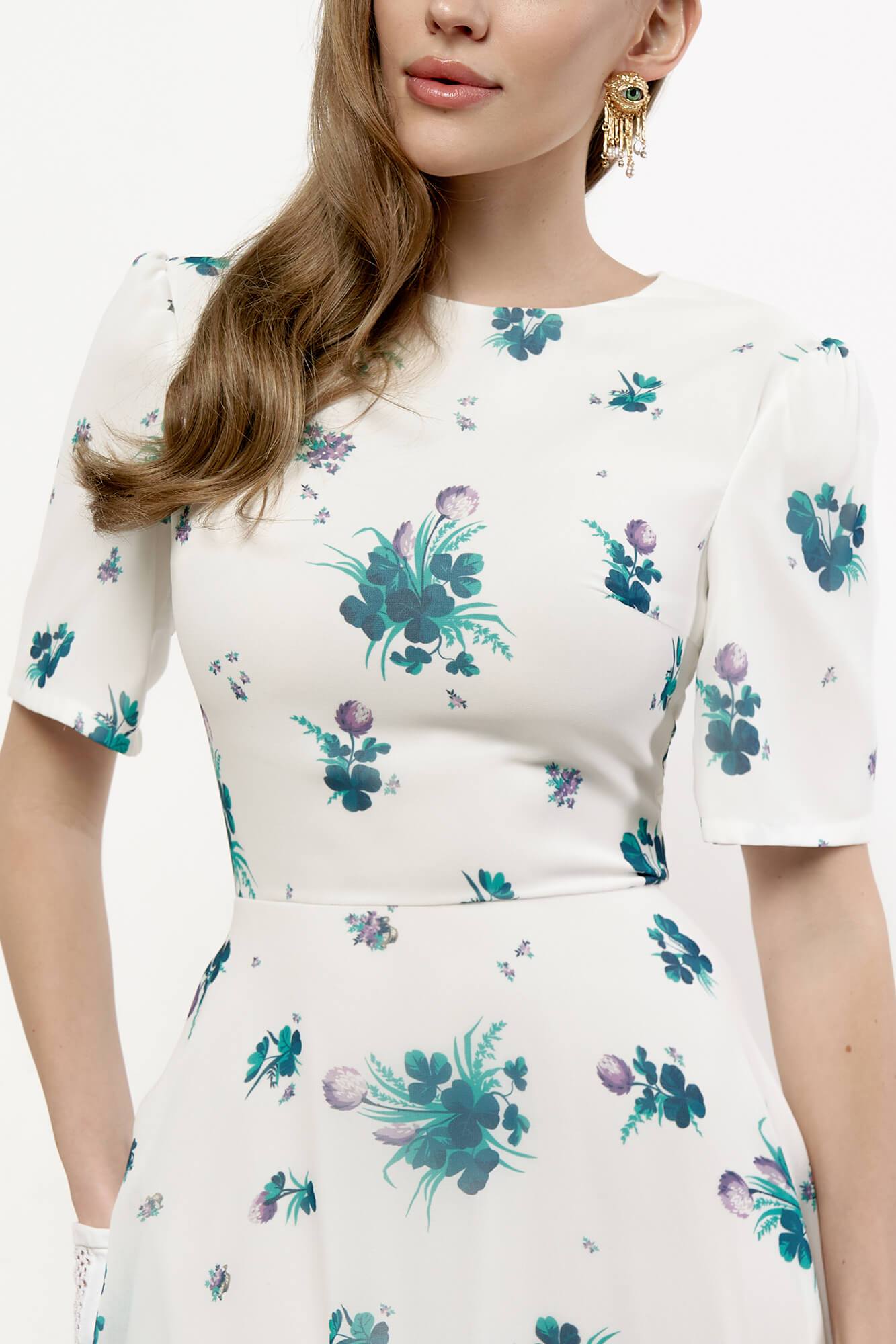 Round Neck Short Sleeve Floral Midi Dress