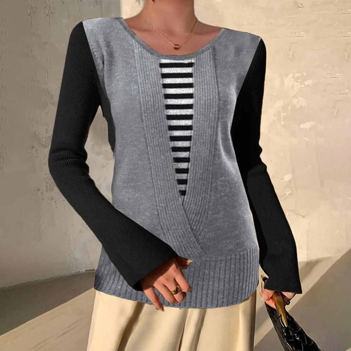 Chic Grey Color Block Sweater