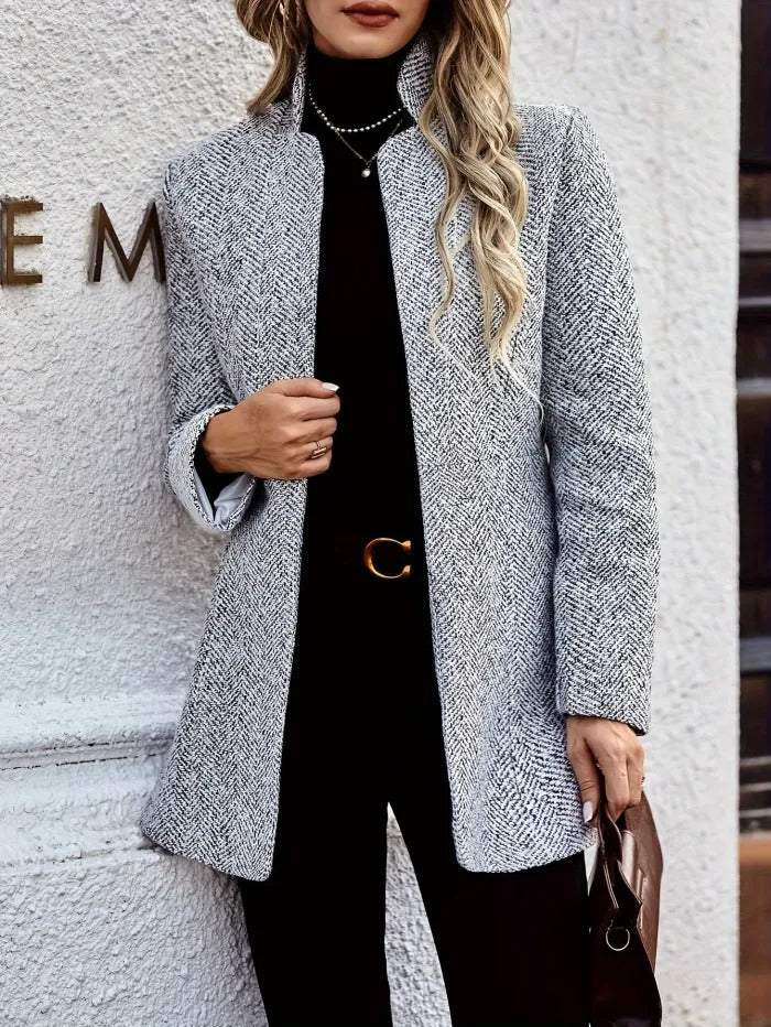 Grey Plain Long Sleeve Outerwear