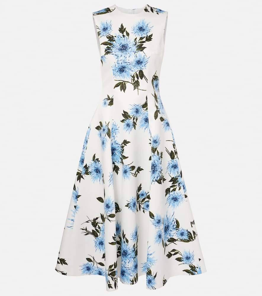 Stylish Floral Taffeta Faille Midi Dress