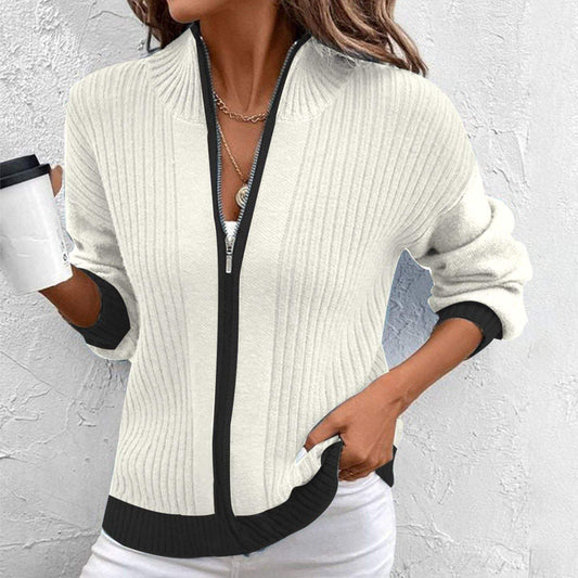 Unique Trim Zip V-Neck Cardigan