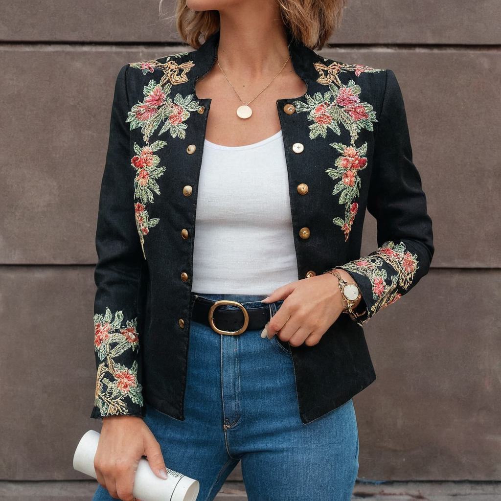 Modern Floral Print Long Sleeve Outerwear