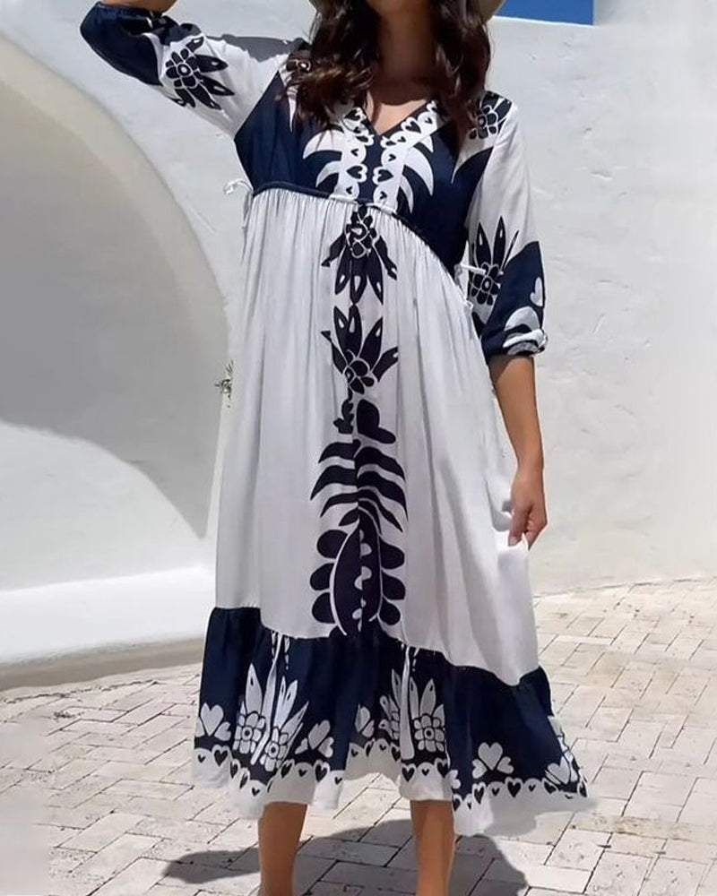 Popular 3/4 Sleeve V-Neck Midi Dress