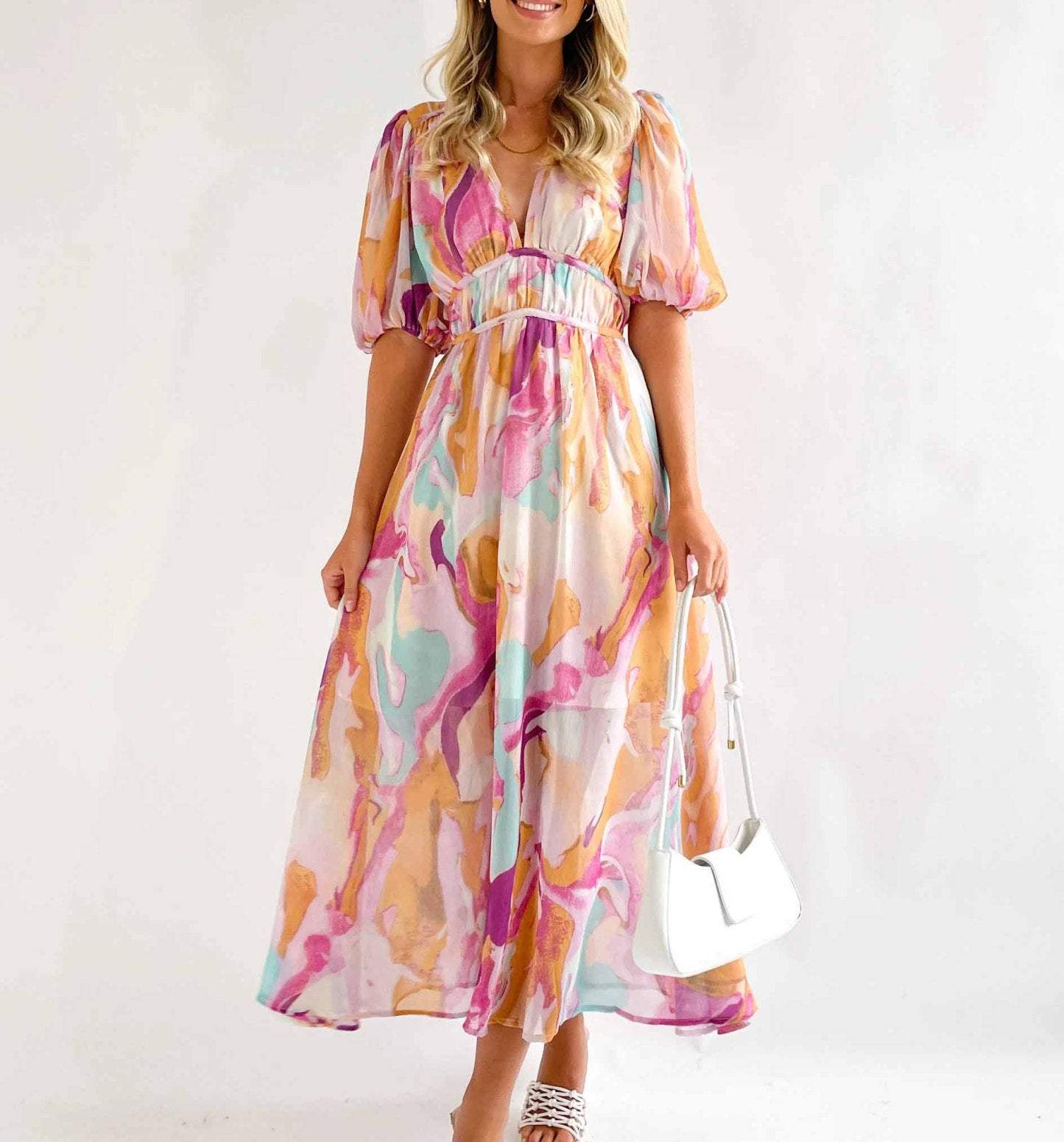 Sweet Short Sleeve Pink Maxi Dress