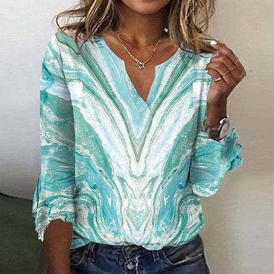 Stunning Green V-Neck 3/4 Sleeve Top