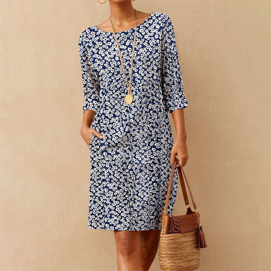 Chic Ditsy Floral Print Side Pocket Mini Dress