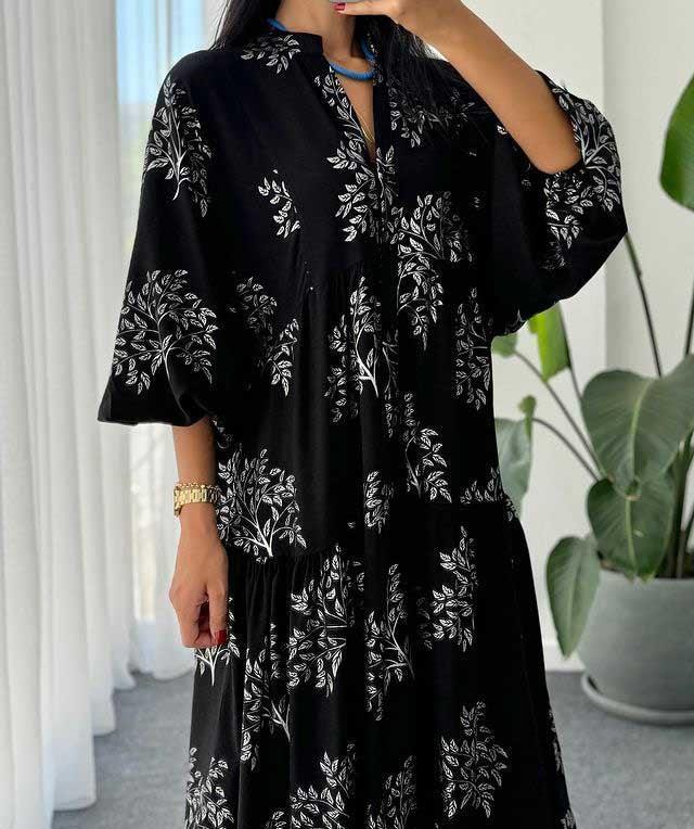 Trendy Black Print V-Neck Maxi Dress