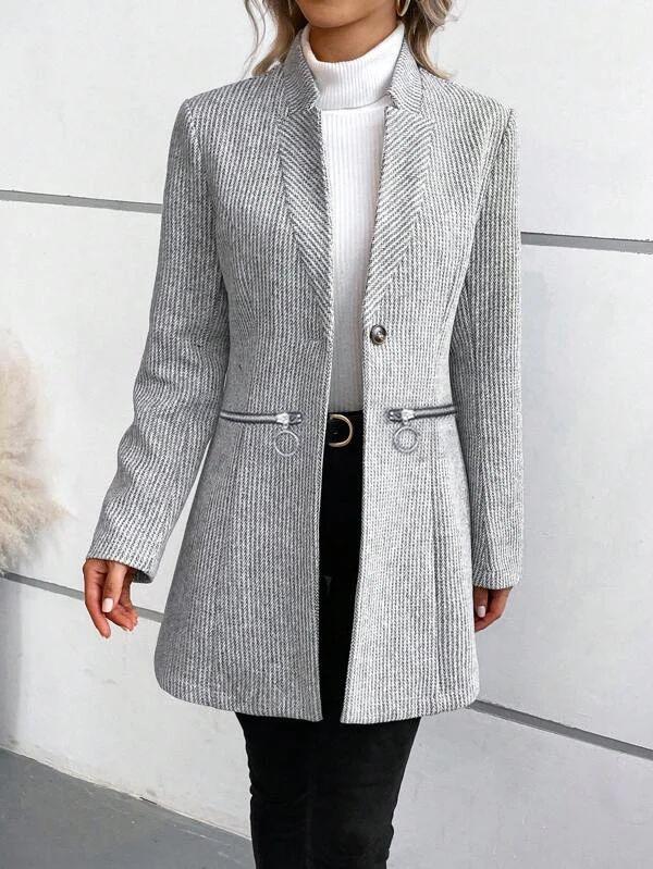 Grey Plain Pocket Long Sleeve Outerwear