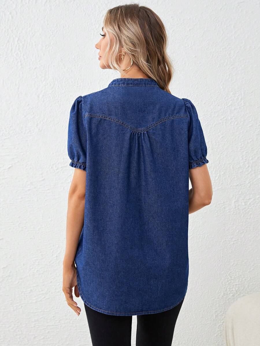 Chic Denim Short Sleeve Plain Top