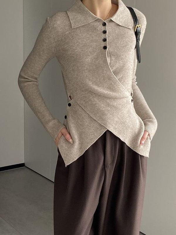 Khaki Plain Long Sleeve Sweater