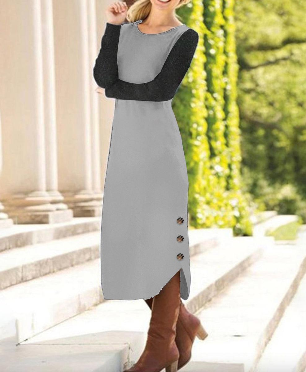 Robe longue chic à blocs de couleurs gris 