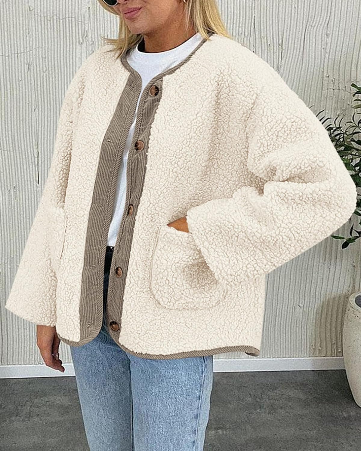 Casual Fuzzy Fleece Long Sleeve Button Jacket