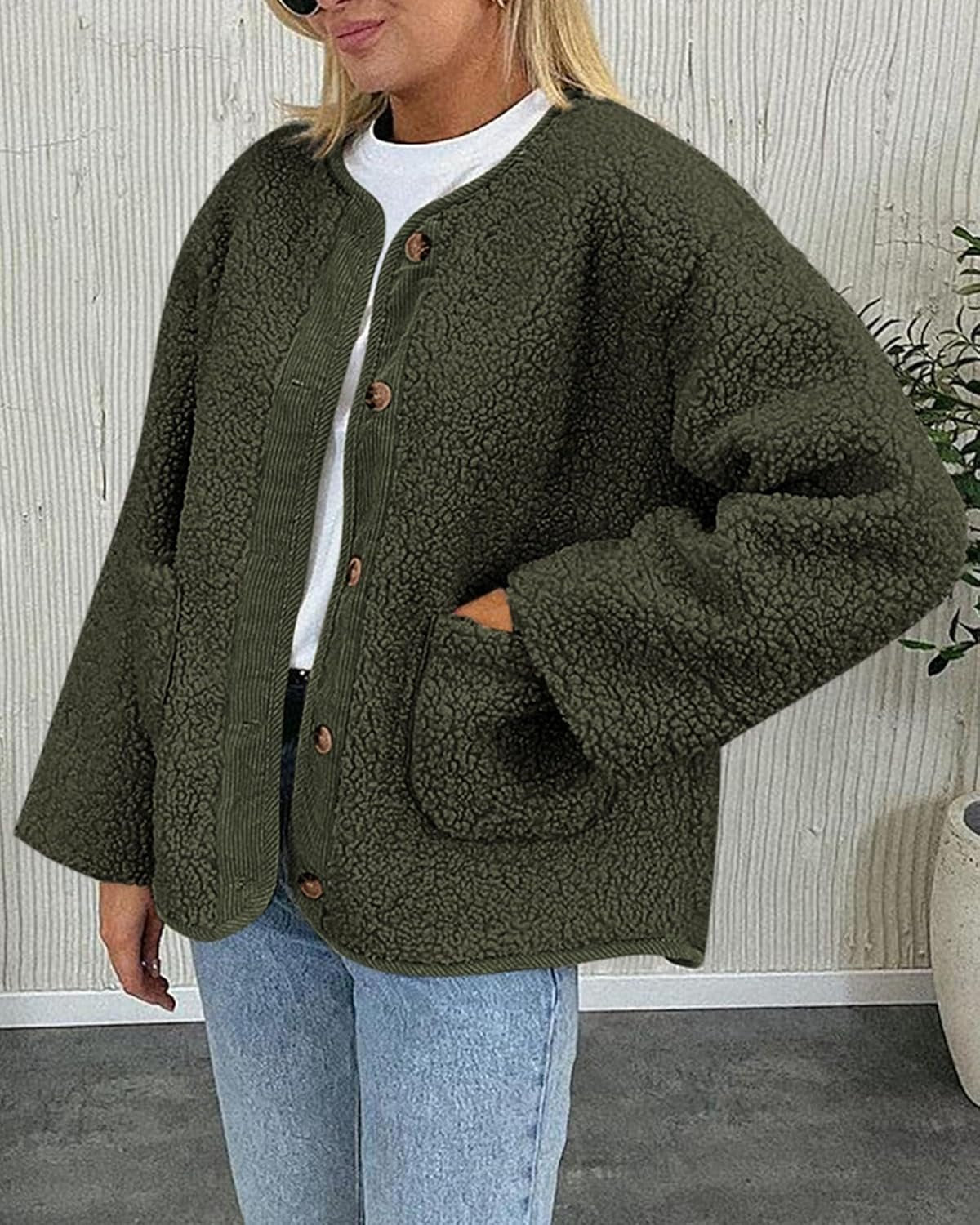 Casual Fuzzy Fleece Long Sleeve Button Jacket