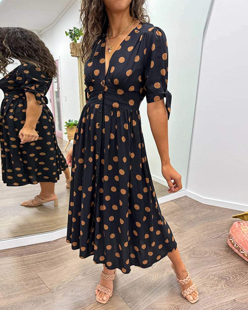 Deep V-neck polka dot Maxi dress