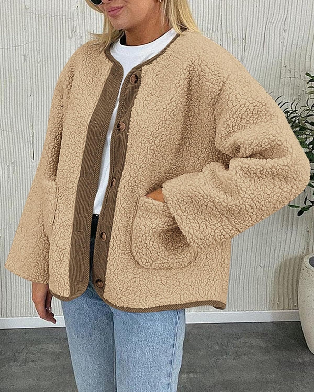 Casual Fuzzy Fleece Long Sleeve Button Jacket