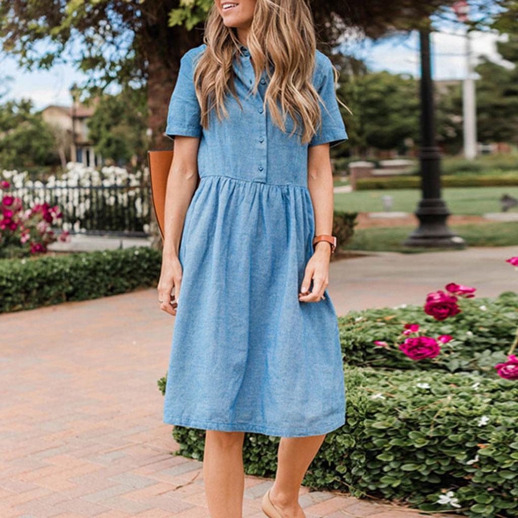 Blue V-Neck Short Sleeve Mini Dress