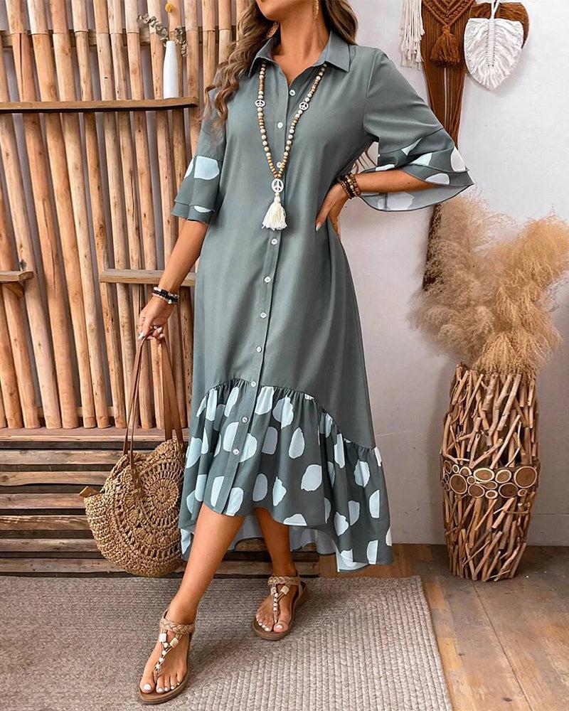 Trendy V-Neck 3/4 Sleeve Maxi Dress