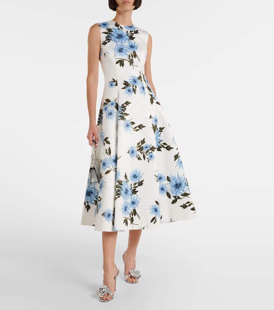 Stylish Floral Taffeta Faille Midi Dress