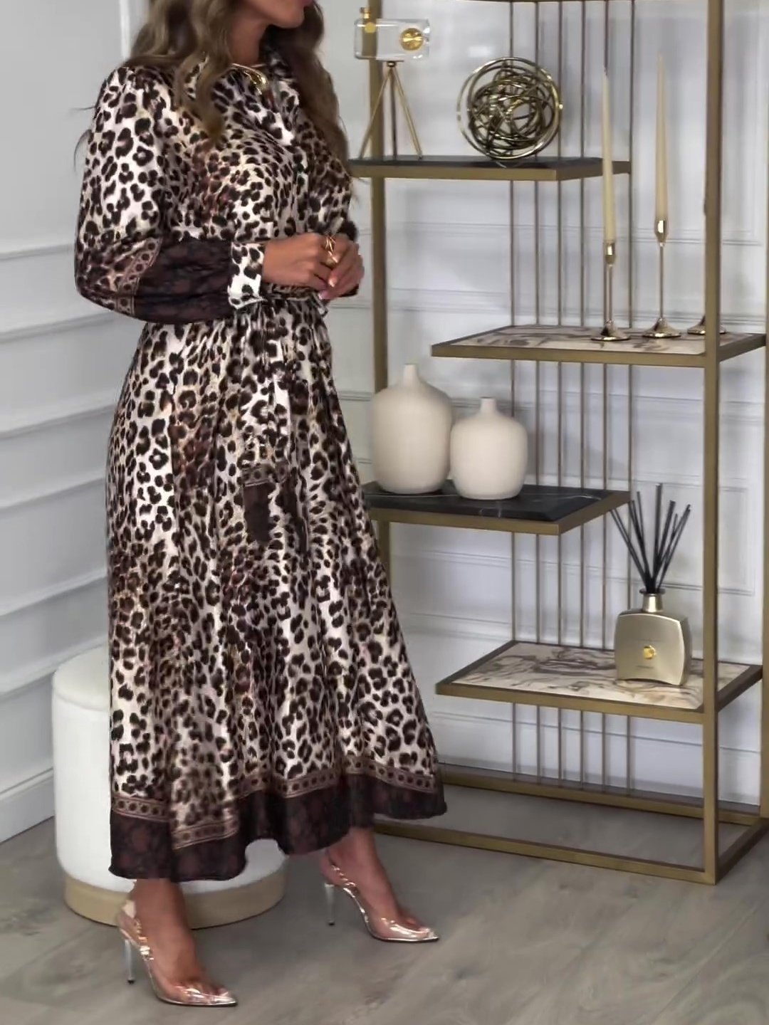 Leopard Print Shirt Maxi Dress