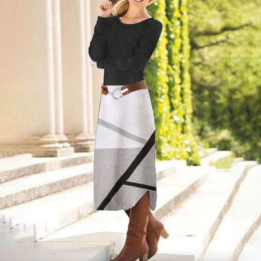 Black And White Round Neck Maxi Dress