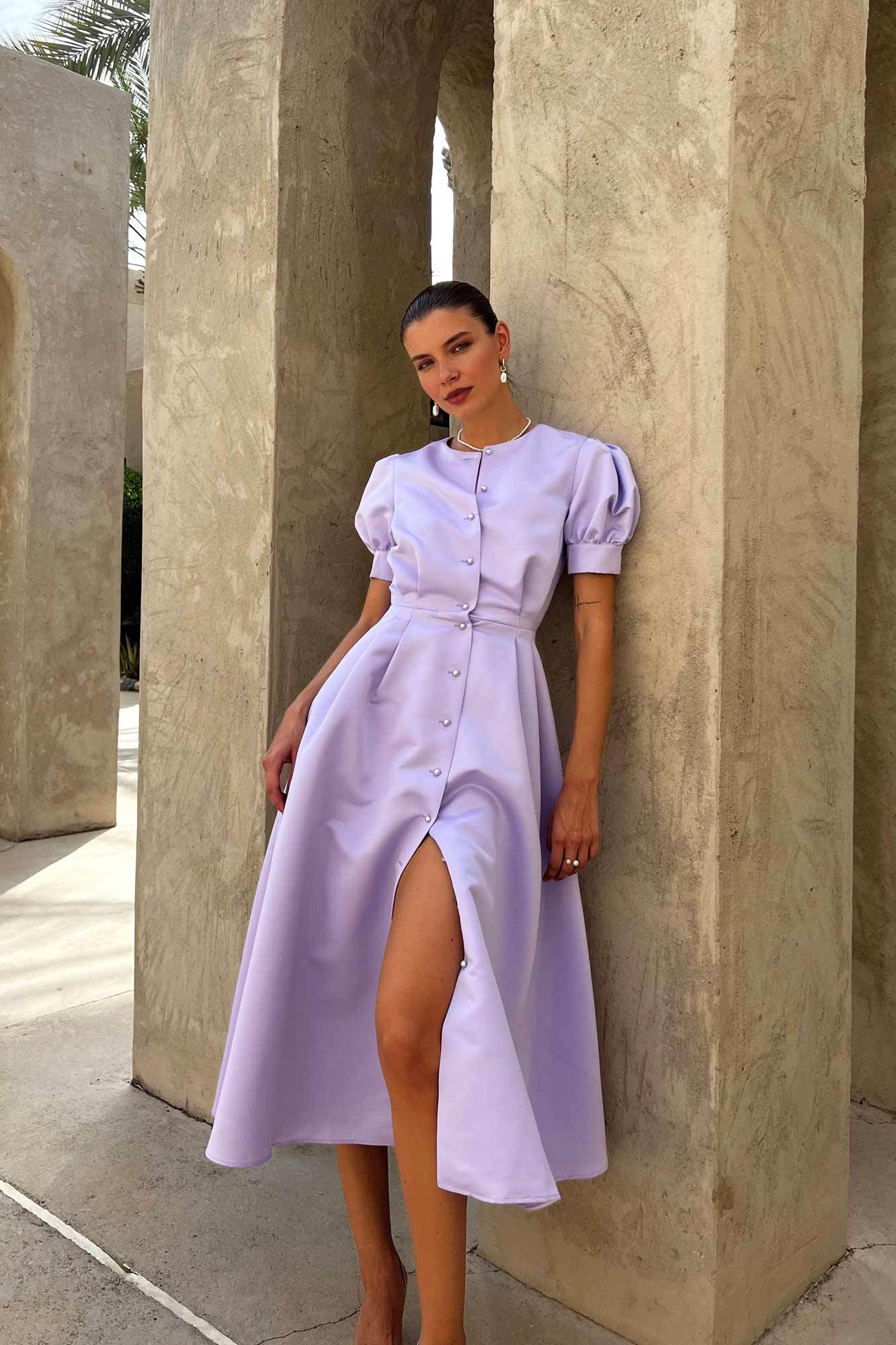 Solid Color Short Sleeves Button Front Midi Dress