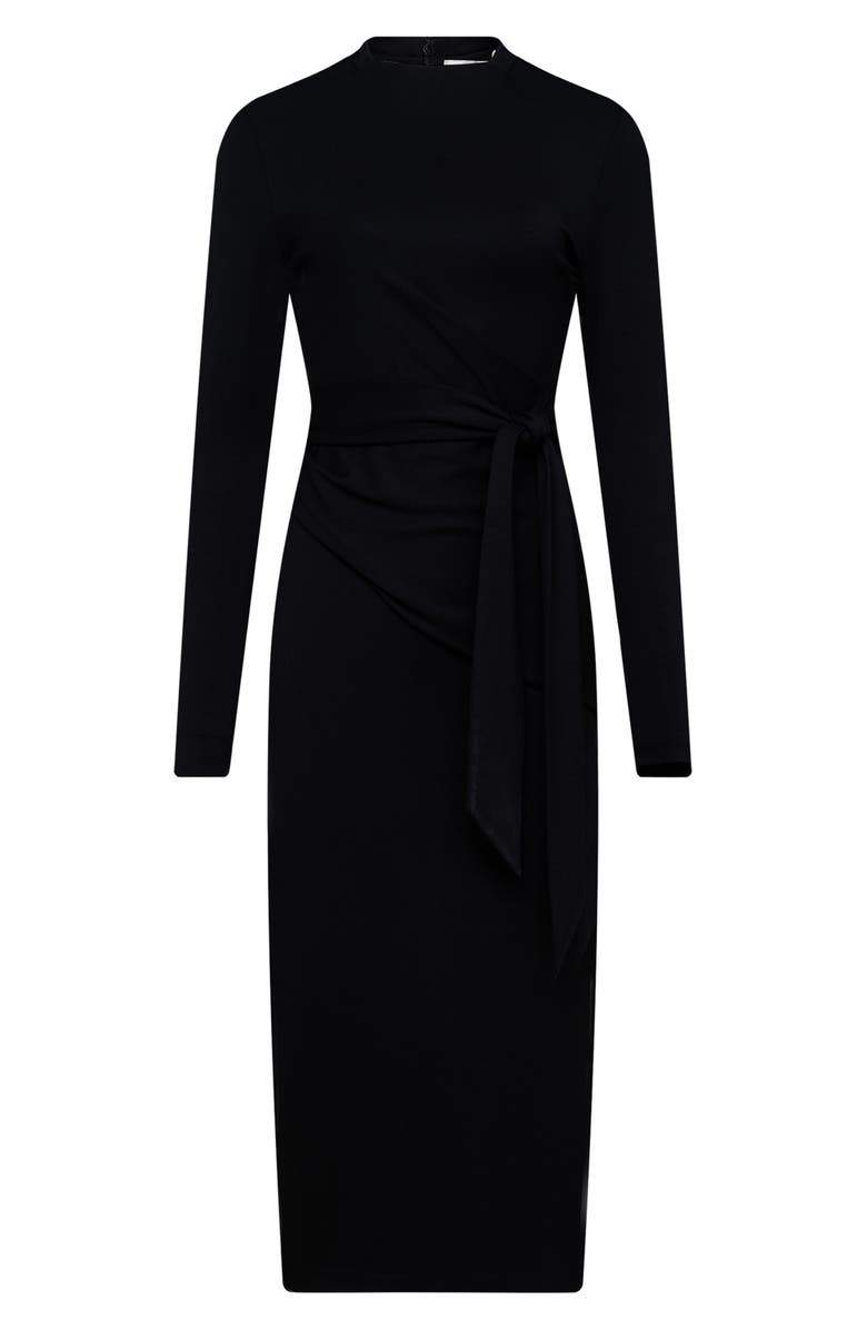 Trendy Round Neck Long Sleeve Midi Dress