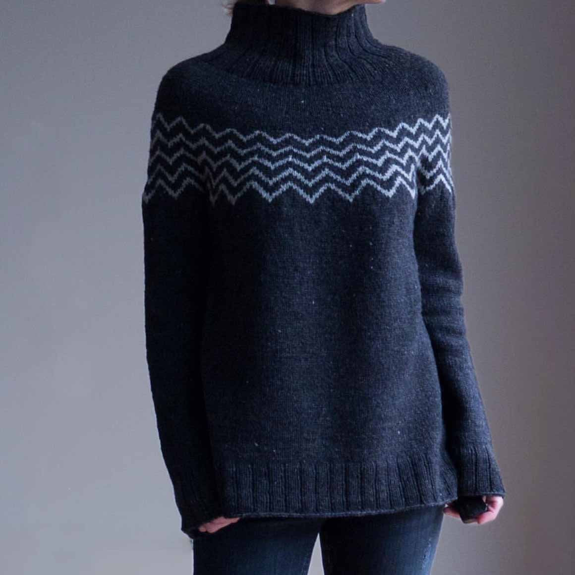 Popular Blue High Neck Long Sleeve Sweater