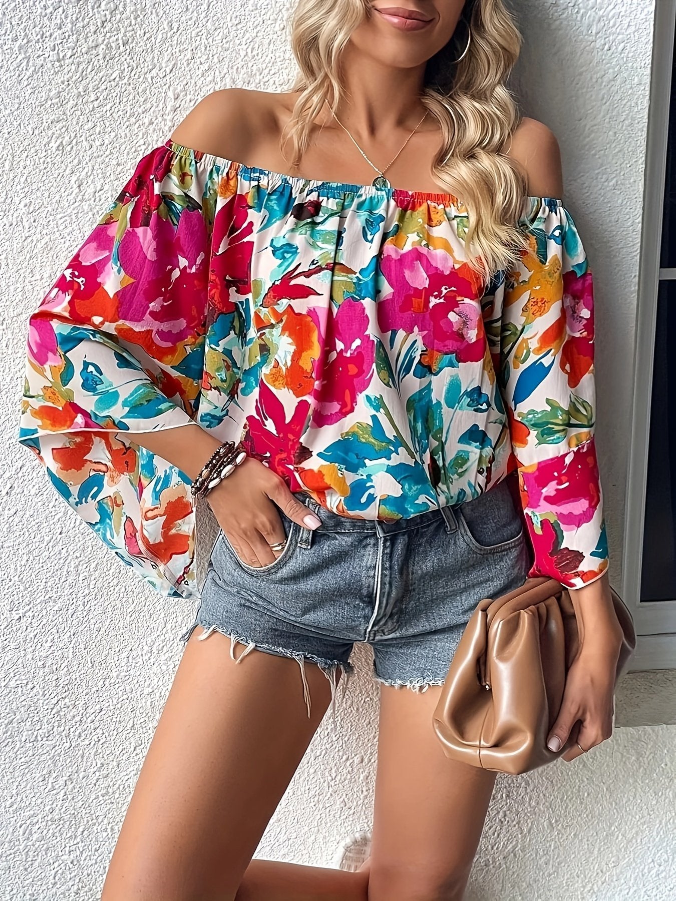 Stylish Floral Print Off Shoulder Top