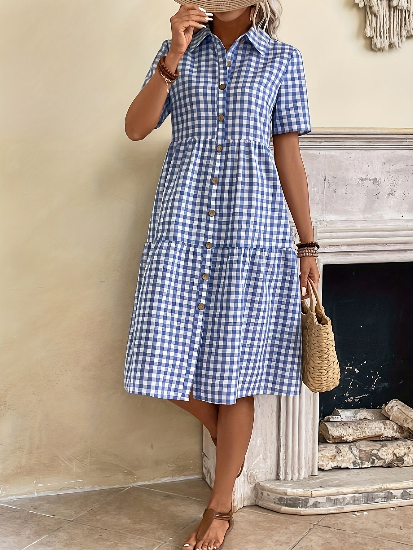 Plaid Print Pendulum Swing Midi Dress