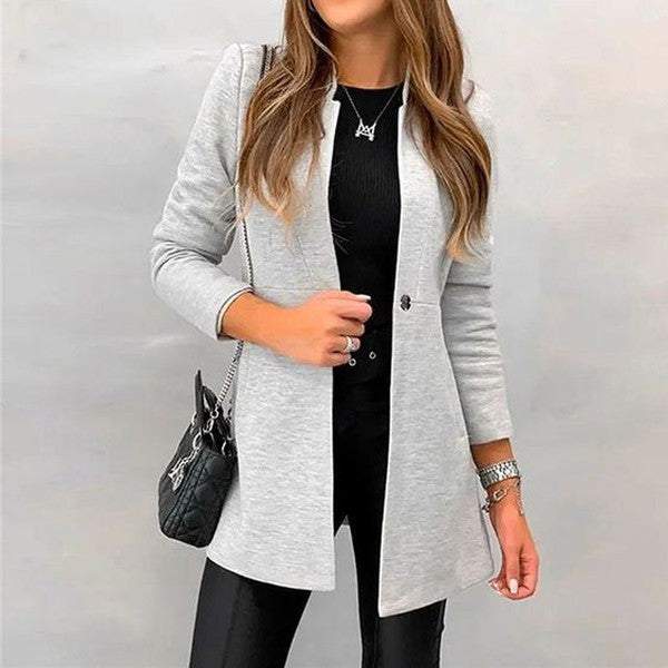 Grey Long Sleeve Plain Cardigan