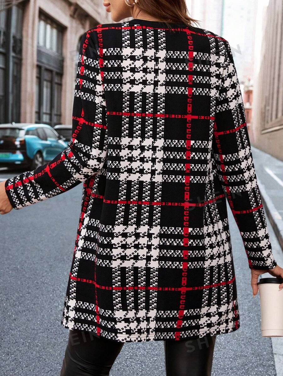 Black and White Plaid Long Sleeve Outerwear